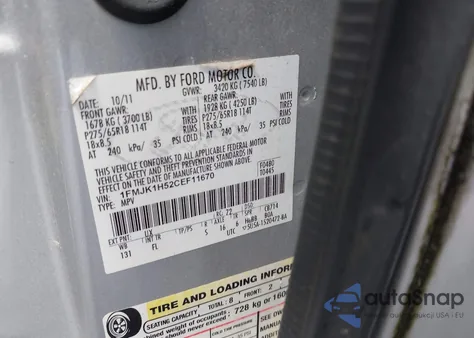 2012 Ford Expedition El Xlt from USA, damaged, VIN 1FMJK1H52CEF11670